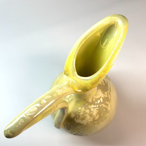 MCM Pottery Vase 7" Green Yellow Luster Weeping Drip Glaze Ewer 50s 60s Pitcher - Picture 5 of 9